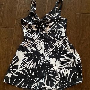 Black and white tropical romper